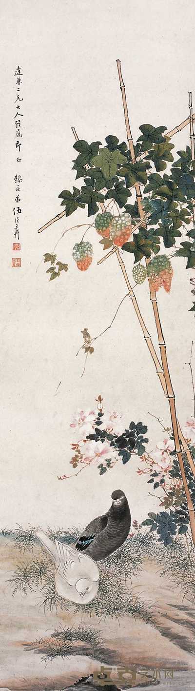 伍德彝 花鸟 立轴 132×38cm